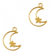 Colgante metálicos DQ luna y estrella 19x14mm - Dorado